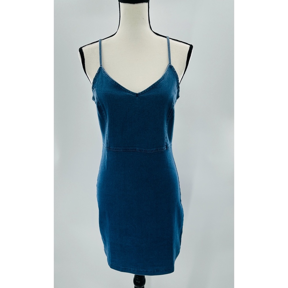 Derek Heart Fitted Spaghetti‎ Adjustable Strap Denim Mini Dress